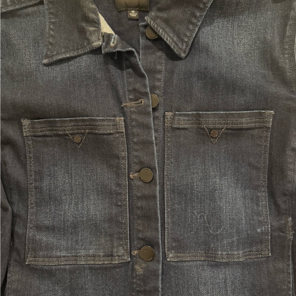 LIVERPOOL Jeans Company Dark Blue Denim Jacket Slightly Cropped Size Medium Moto - Picture 3 of 6